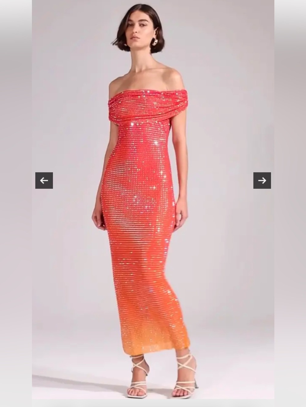 Self Portrait Off-Shoulder Sequin Gradient Dress in Orange, Size 2, EUC - Picture 2 of 5